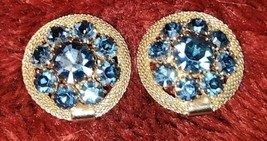 Vintage Signed Weiss Blue Sapphire Rhienstone Clip On Earrings - $34.99