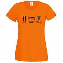 Womens T-Shirt Quote Eat Sleep Train, Bodybuilder Fitness TShirt, Sport ... - £19.12 GBP