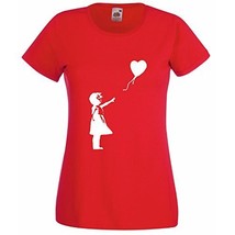 Womens T-Shirt Banksy Girl Heart Balloon, Lonely Girl tShirt Romantic Love Shirt - £19.68 GBP