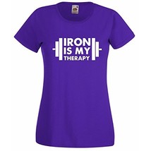 Womens T-Shirt Iron is My Therapy Bodybuilder tShirt Bodybuilding Fitnes... - £19.53 GBP