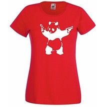 Womens T-Shirt Banksy Street Art Graffiti, Panda with Pistols, Bear Guns Tshirt - £19.27 GBP