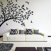 (55&#39;&#39; x 42&#39;&#39;) Wall Decal Tree silhouette Branch with Leafs &amp; Birds / Nature A... - £59.27 GBP