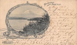 Seattle Wa Greetings -MOUNT Rainier From Lake WASHINGTON~1903 Photo Postcard - £12.50 GBP