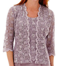 R&amp;M Richards Womens Sequined Lace Chiffon Jacket,Size 12,Orchid - £92.80 GBP