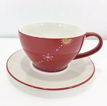 Starbucks Holiday 2006 Red Cup &amp; Saucer Set 12 oz Gold &amp; White Snowflake... - $29.89