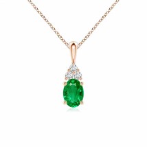 Authenticity Guarantee 
ANGARA Oval Emerald Solitaire Pendant with Trio Diamo... - £1,368.31 GBP