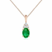 ANGARA Oval Emerald Pendant with Trio Diamond in 14K Gold (Grade-AAA, Size-7x5) - £1,340.34 GBP