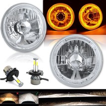 5-3/4&quot; Amber LED Halo Angel Eye Crystal Headlight w/ 6k 20/40w LED Bulb Pair - £98.16 GBP