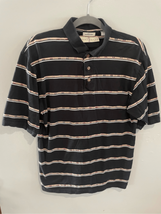 Striped Golf Polo Shirt- Consensus -Black/Tan S/S Burnished Cotton Mens Medium - £6.94 GBP