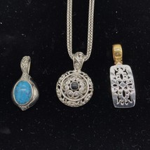 Premier Designs Silver Necklace w 3 Pendants Black Nora, Turquoise Granada Chic - £19.74 GBP