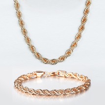 Width 5/6mm 585 Rose Gold Color Rope Chain Jewelry Set Twisted Necklace Bracelet - £18.86 GBP