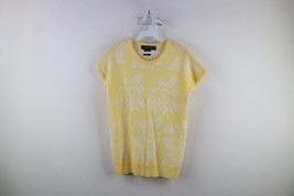 Vintage 90s Streetwear Womens Small Abstract Flower Knit Short Sleeve Sweater - £39.65 GBP