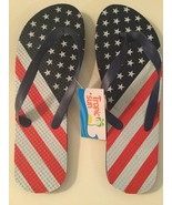 July 4th patriotic USA flip flops Size 6 7 flag American stars stripe sh... - $13.29