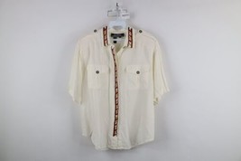 Vintage 90s Streetwear Womens Medium Sheer Beaded Military Style Button Shirt - £38.10 GBP