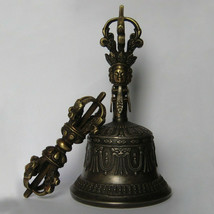 Tibetan Buddhist 5 Pronged Bronze Bell 9&quot; and Vajra /Dorje (Large) - Nepal - $149.99