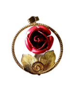 Vintage Metal Necklace Pendant Rose Flower Gold Tone Charm Jewelry F10B - $365.45 MXN