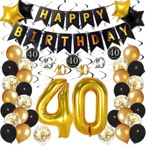 40Th Birthday Decorations For Men Women, Black And Gold Party Decorations Kit -  - £19.17 GBP