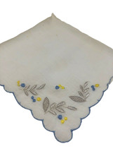 Vintage Embroidered Handkerchief Hankie White Blue Yellow Floral Corners... - £14.55 GBP