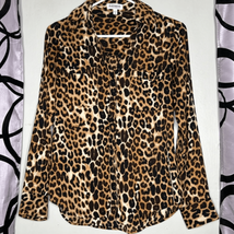 Express Portofino Shirt Top Blouse-Long Sleeve-Cheetah Print-XS - £10.58 GBP