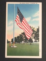Infantry School Fort Benning GA Flag Patriotic Curt Teich 1938 Linen Postcard  - $5.99