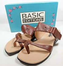 WOMEN&#39;S SANDALS, BASIC EDITIONS BROWN STRAP SANDALS, SIZE 6 PRE-OWNED #2... - $19.79