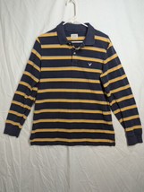 American Eagle Shirt Mens Medium Yellow Blue Stripe Rugby Long Sleeve - £9.35 GBP