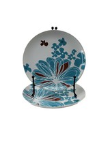IKEA Bullra Turquoise Burgundy Flowers on White 15199 Dinner Plates Set ... - $11.88