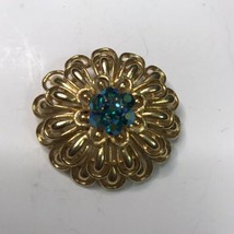 Vintage Lisner Ab Blue Rhinestones Gold Tone Flower Brooch Domed Rare - £25.85 GBP