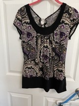 j.t.b. J.T.B. Top Sz M Black Purple Vintage Paisley Ring Detail Back Y2K... - $10.40