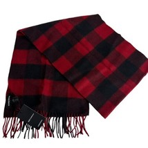 Nordstrom Red Black Buffalo Check 100% Cashmere Fringe 72&quot; x 12&quot; Scarf - $34.64