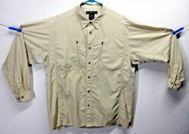 Exofficio Men&#39;s (L) Underarm Vented Nylon Khaki Button Front Travel Tech Shirt - £33.54 GBP