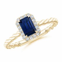 ANGARA Emerald-Cut Blue Sapphire &amp; Diamond Halo Engagement Ring in 14k Gold - £1,124.63 GBP