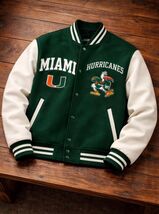Vintage Miami Hurricanes Varsity Jacket  Embroidered Sebastian Ibis Bomber - $280.00