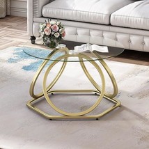 Gold Coffee Table, Modern Glass Coffee Table Living Room Table With Hexagonal Ba - £213.82 GBP