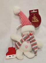 Snowman Ornament Christmas Tree Ice Skating Enchanted Forest 2003 8&quot; Fabric - £12.34 GBP