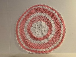 Vintage Handmade Pink &amp; White 14 &quot; Crocheted Circular Doilie - £2.74 GBP
