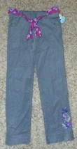 Girls Pants Corduroy Disney Sequin Fairies Gray Flare Adjustable Waist Belted-12 - $18.81