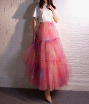 Rainbow Color Long Tulle Skirt Women Custom Plus Size Layered Tulle Skirt image 4