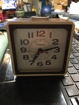 Vintage GE General Electric Alarm Clock Wood Grain Electric Retro Ivory works - £11.94 GBP