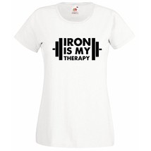 Womens T-Shirt Iron is My Therapy Bodybuilder tShirt Bodybuilding Fitnes... - $24.49