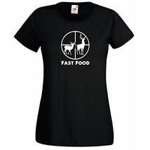 Womens T-Shirt Deer Hunting Quote Fast Food, Hunt Deers in Scoop Hunt tS... - £19.34 GBP