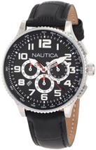 Nautica N22596M Midsize Chronograph Watch Round Dial Black Leather Strap... - $107.05