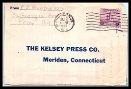 1938 RHODE ISLAND (Front Only) Cover - Providence to Meriden, CT E4 - $2.96