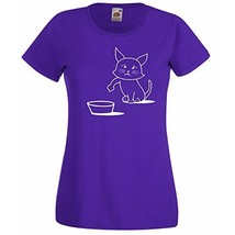 Womens T-Shirt Cute Hungry Cat Design, Sad Kitty Shirts, Asking to Eat Shirt - £18.30 GBP