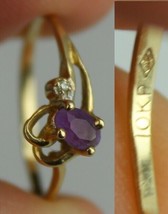 Estate Sale! 10k Gold Solid Ring Purple Amethyst Diamond Gemstone Size 6 Tested - £112.59 GBP