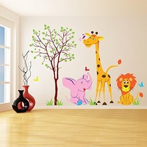 (47'' x 33'') Vinyl Wall Kids Decal Animals in Forest / Art Home Baby Giraffe... - $63.81
