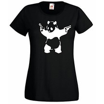 Womens T-Shirt Banksy Street Art Graffiti, Panda with Pistols, Bear Guns Tshirt - £19.27 GBP