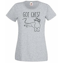 Womens T-Shirt Cute Relaxed Cat Quote Got Cats?, Funny Kitty TShirt Kitt... - £19.17 GBP