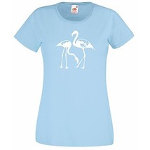 Womens T-Shirt Flamingo Couple Birds, Tropical Bird Silhouette, Romantic... - £19.53 GBP