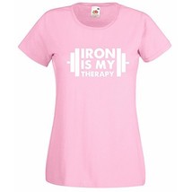 Womens T-Shirt Iron is My Therapy Bodybuilder tShirt Bodybuilding Fitness Shirt - £19.19 GBP